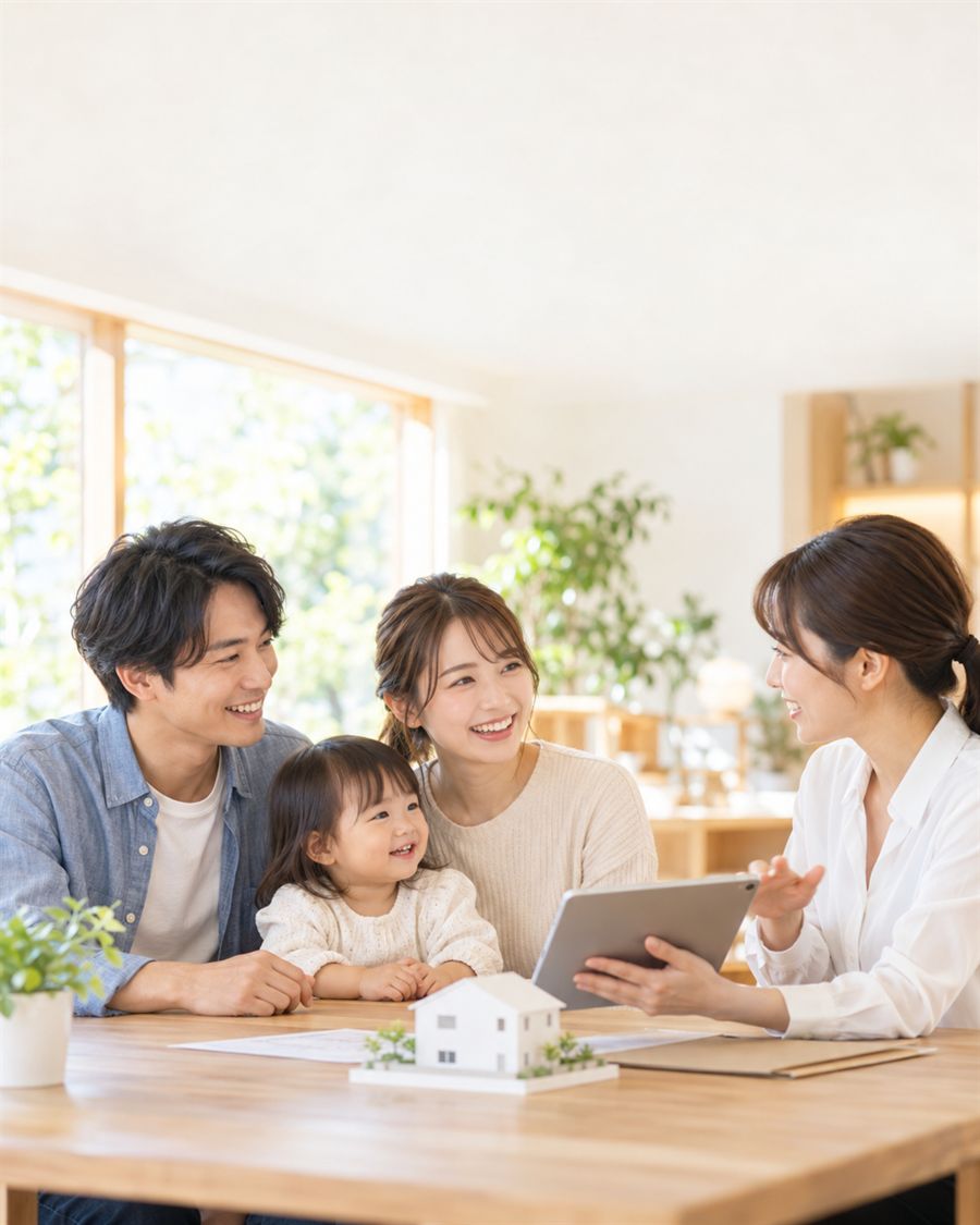 家族が住まいの相談をしている様子